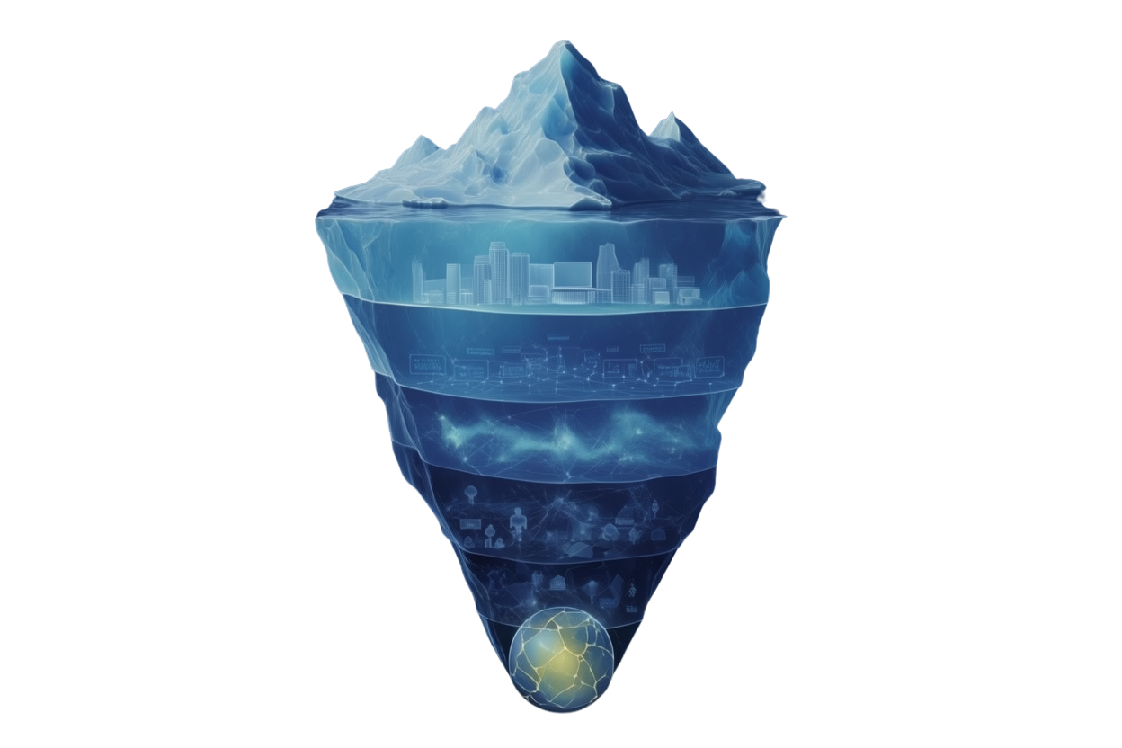 Iceberg cross-section showing layered depths beneath the surface